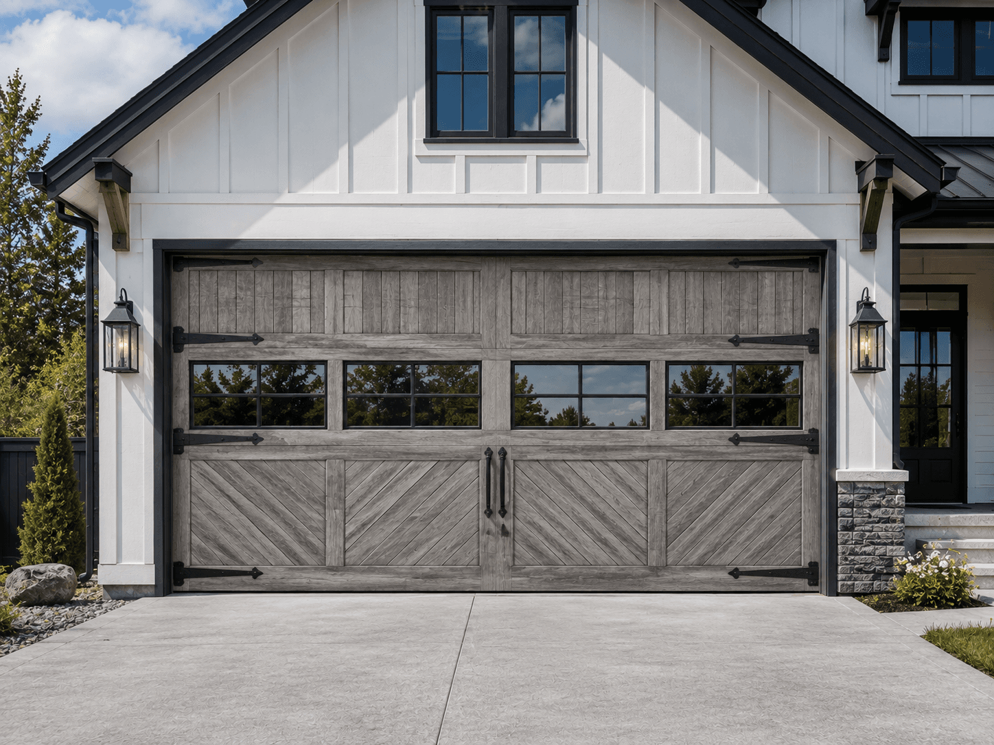 Custom Amarr By Design garage door — unique carriage house configuration