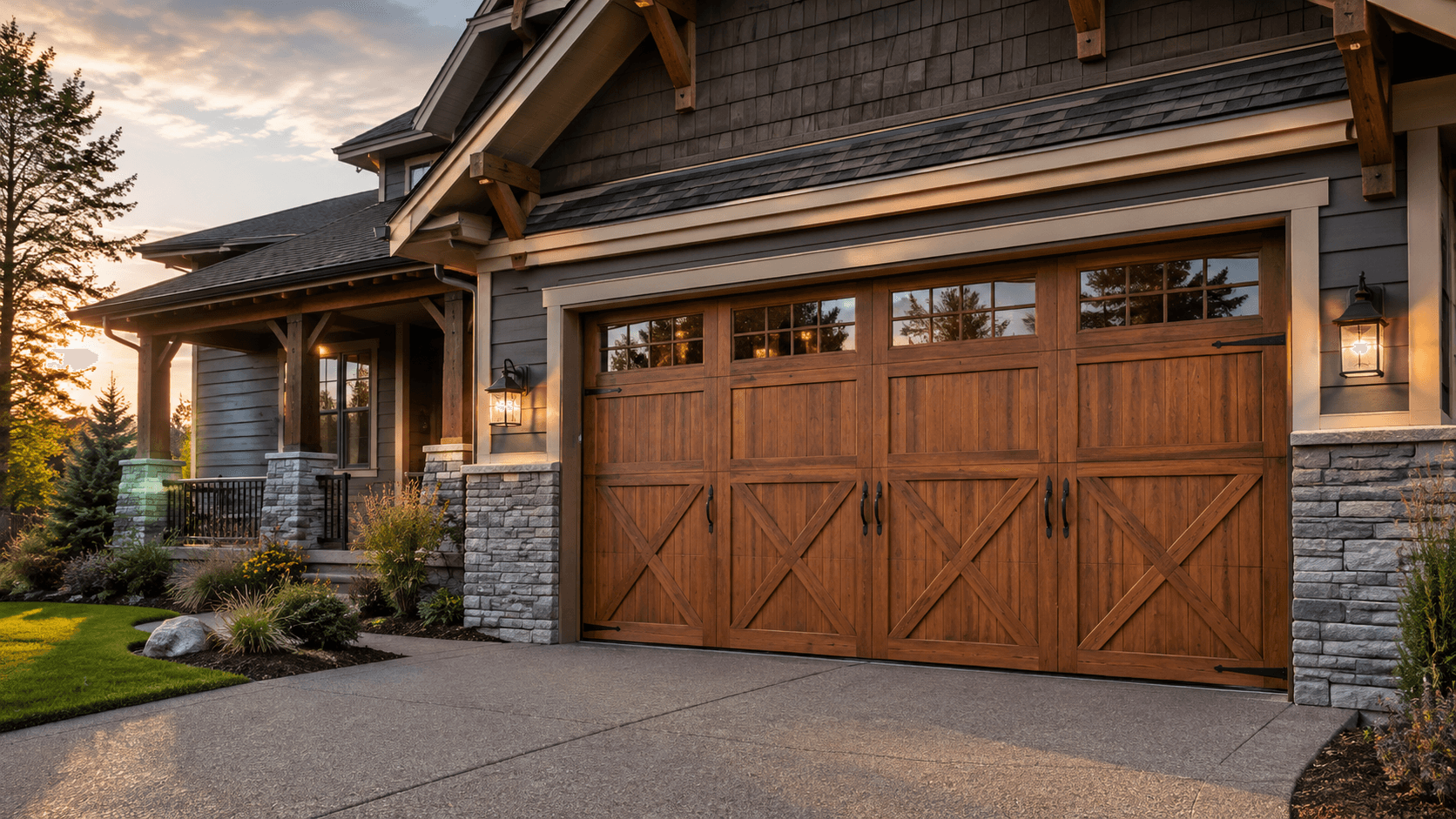 New Amarr carriage house door on a craftsman-style Spokane home