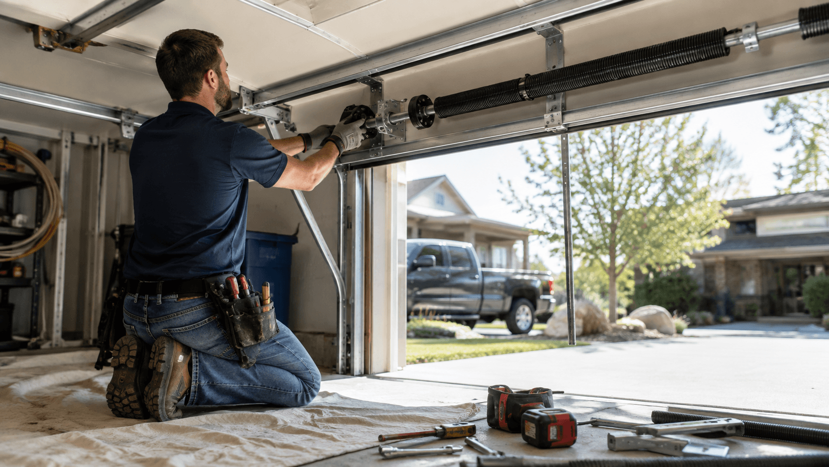 Spring replacement on a two-car garage — torsion bar system