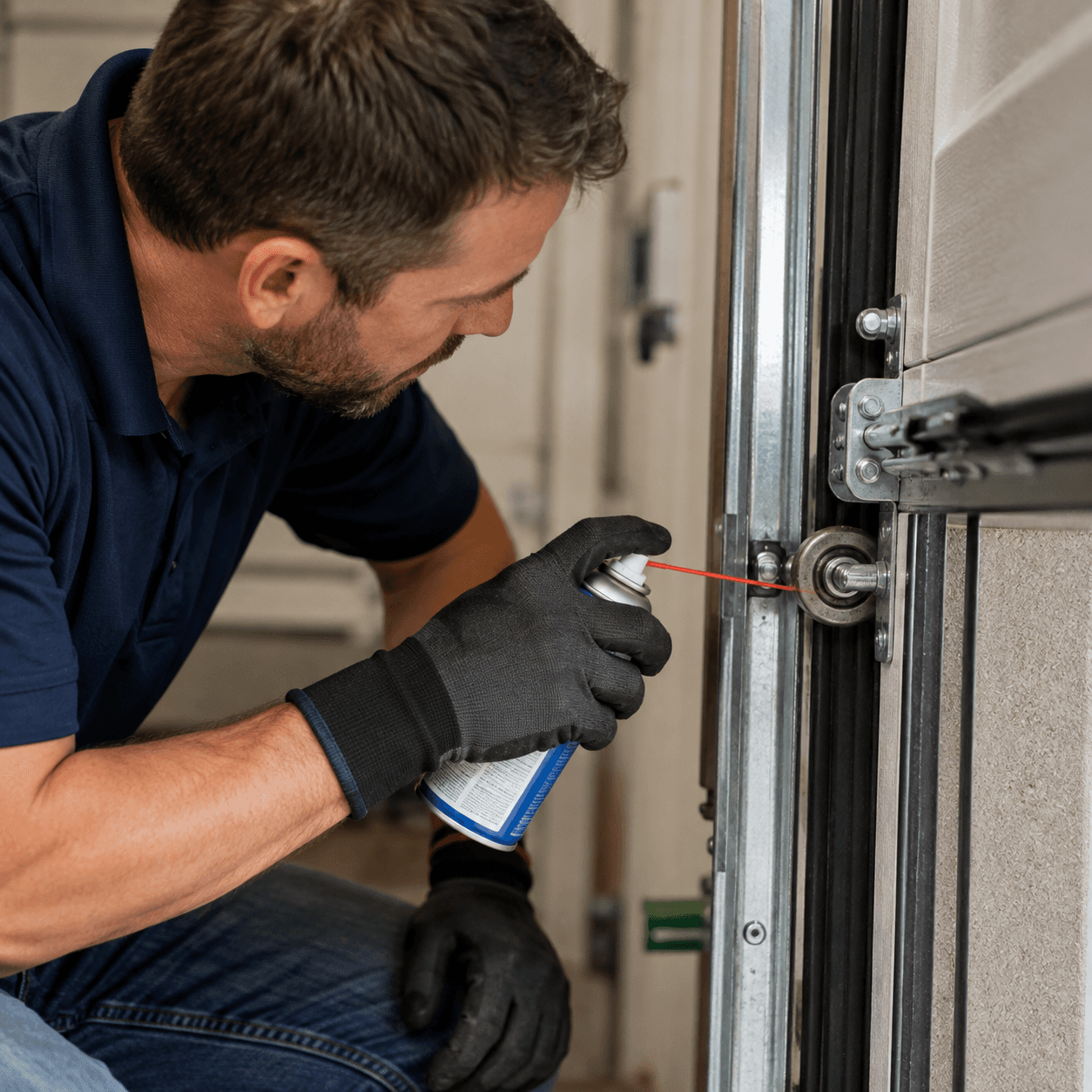 GDS technician completing a door tune-up and lubrication
