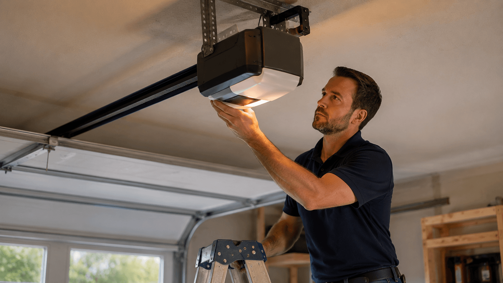 LiftMaster smart garage door opener installed by GDS in a Spokane residential garage