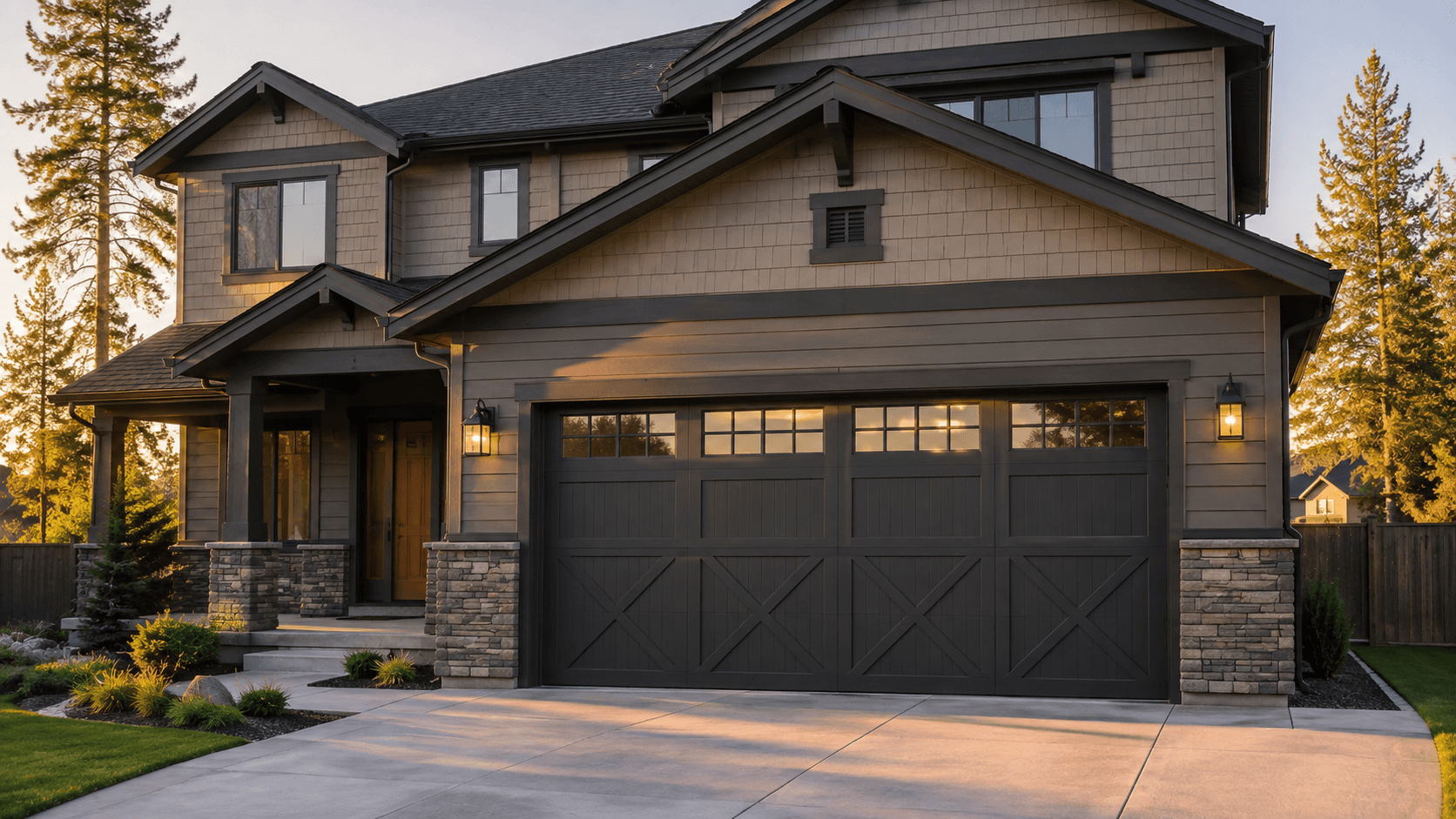Beautiful new carriage-house style garage door installed on a Spokane home by GDS