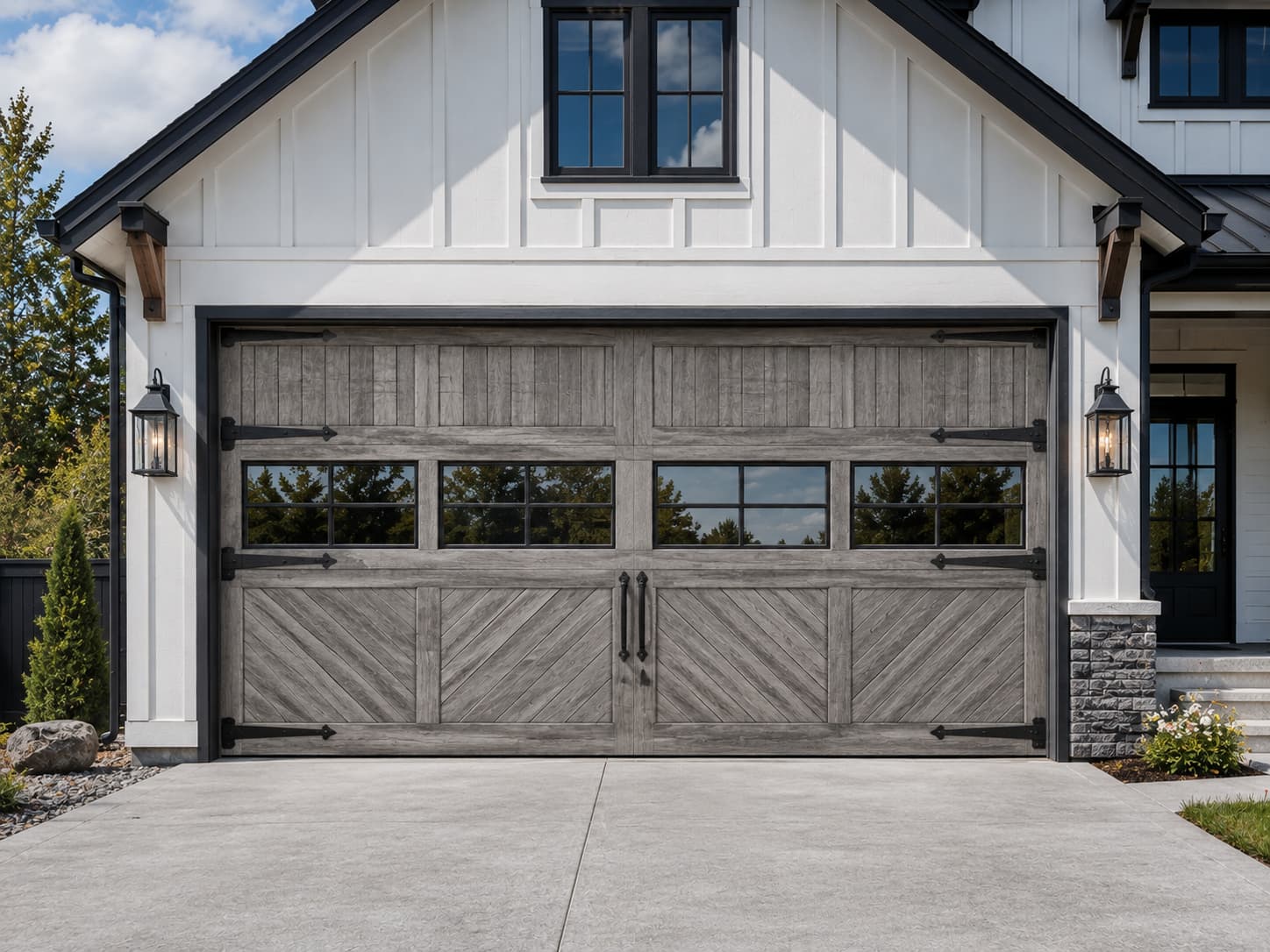 Custom Amarr By Design garage door — unique carriage house configuration