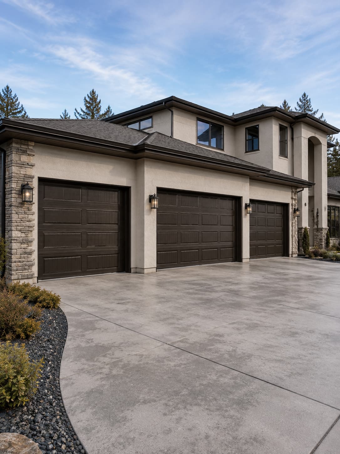 Triple-car garage with matching Hörmann doors installed by GDS