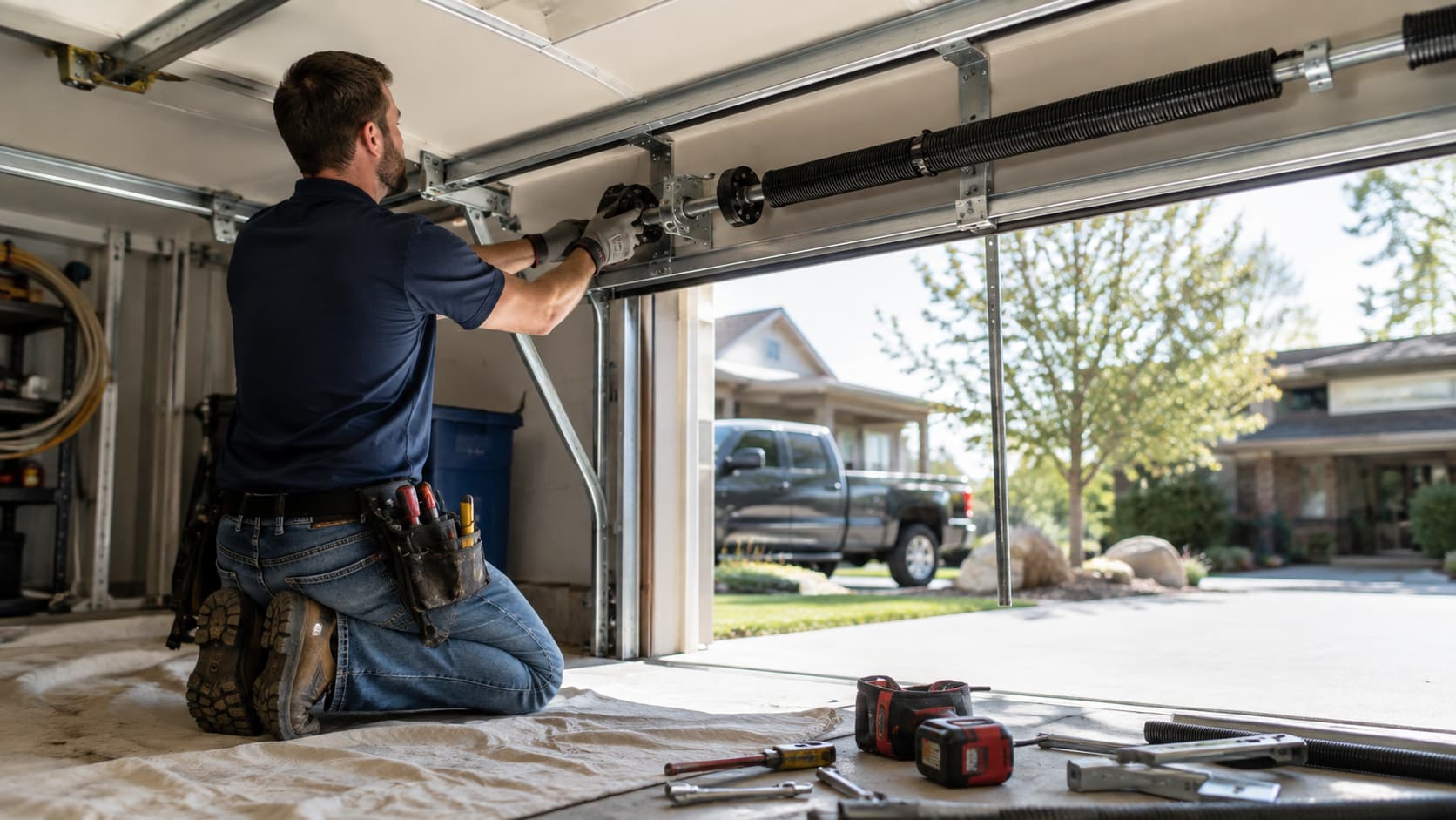 Spring replacement on a two-car garage — torsion bar system