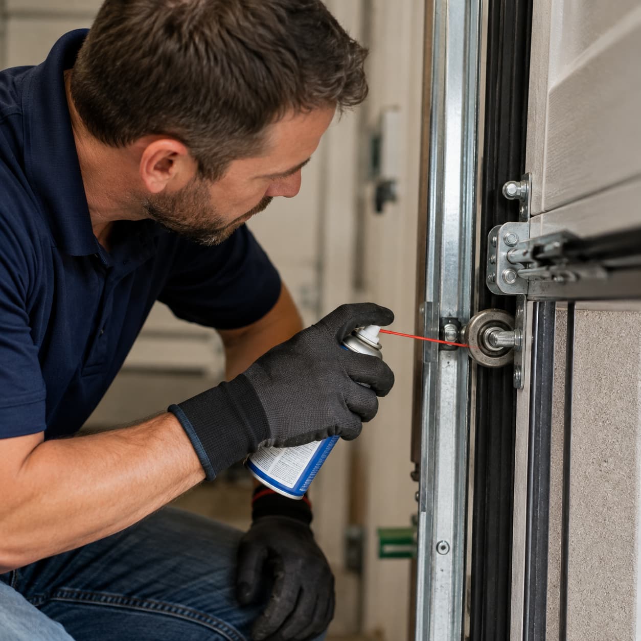 GDS technician completing a door tune-up and lubrication