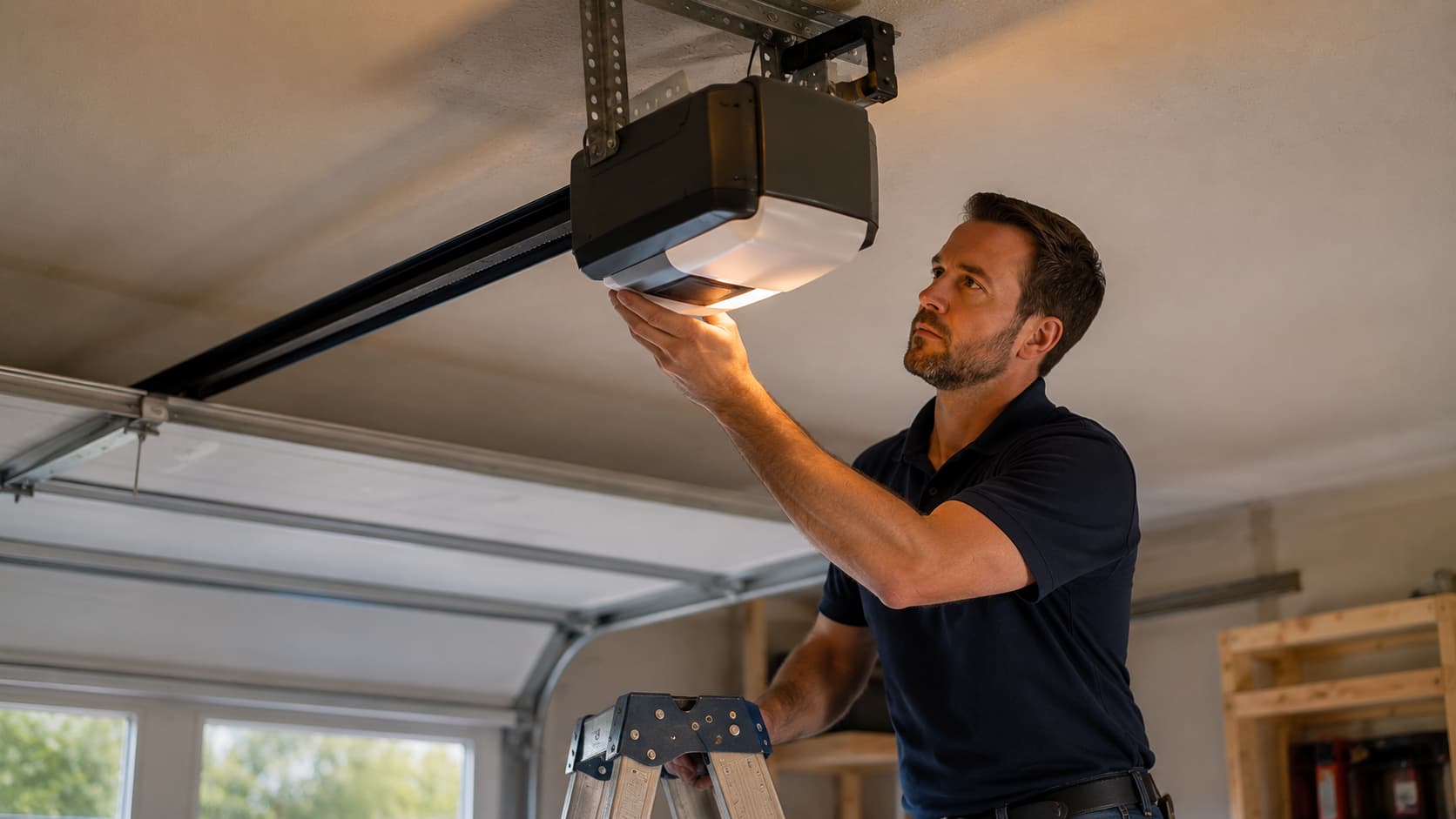 LiftMaster smart garage door opener installed by GDS in a Spokane residential garage